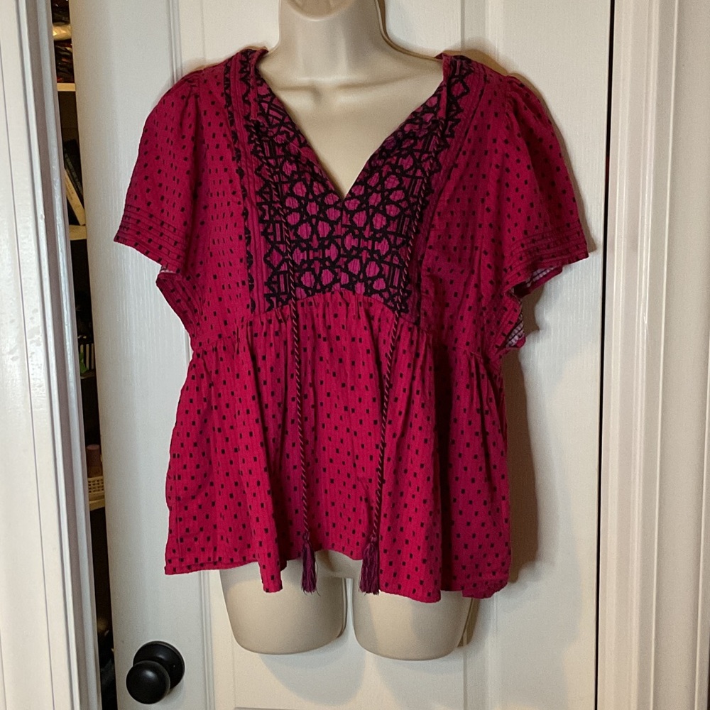 Knox Rose Magenta Blouse with Black Embroidery